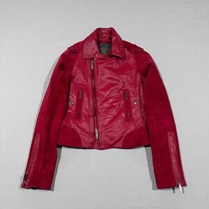 Zac Posen For Target Womens Red Leather Double Zipper Motorcycle Jacket Size XS